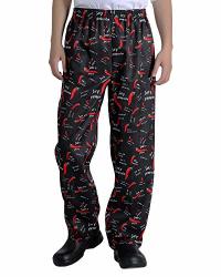 Men's And Women's Baggy Printed Chef Pants Kitchen Uniforms With Elastic Waist Pants Chili M