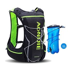Aonijie Running Hydration Pack Backpack With 2L Hydration Bladder For Men 10L Deluxe Running Race Hydration Vest Outdoors Mochilas For Marathon Running Cycling Hiking BLACK GREEN-2L
