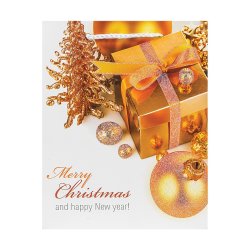 Gift Bag Paper With Glitter Christmas Small Gold