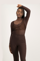 Zola Mesh Long Sleeve Bodysuit - Pinecone - XS