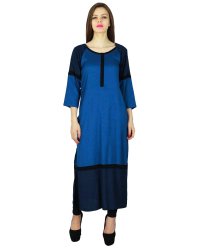 Phagun Womens Indian Designer Rayon Kurta 3 4 Sleeves Blue Long Tunic Kurti PCKL87A