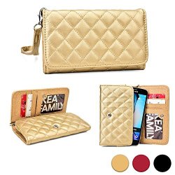 Cooper Cases Tm Quilted Women's Clutch Htc Desire 310 320 510 516 Dual SIM 526G+ Dual Sim Smartphone Wallet Case In Gold Detachable Lanyard Strap Credit Card id Slots Slip