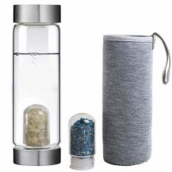 Jic Gem Crystal Water Bottle Gemstone Infused Wellness Energy Gems Water Bottle With 2 Interchangeable Crystal And Protective Sleeve 16 Oz Kyanite + Citrine
