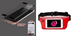 Combo Pack Full Coverage Tempered Glass Screen Protector black For Samsung G935 Galaxy S7 Edge And Red Sports Activity Waist Pack Pocket Belt For Apple