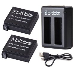 Bitbiz 2 X 1160MAH Li-ion Batteries + USB Dual Charger For Gopro HERO4 AHDBT-401 AHBBP-401 Gopro HD HERO4 2 Piece