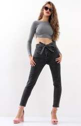 Ladies High Waist Denim Jeans - Black - Black XXXL