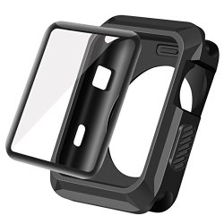 Apple Watch Case 38MM Wolait Rugged Protective Case + Tempered Glass Screen Protector For Apple Watch Series 3 2 1 -black