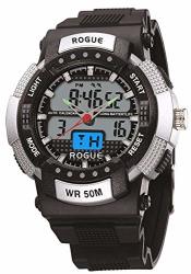 Rogue Chronograph Mens Sport Analog Digital Alarm Stopwatch Strap Watch Luminous RG10361SL Modes: Timekeeping Stopwatch Alarm Hourly Chime Stopwatch 1 100 Second