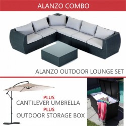 Alanzo Patio Set + Storage Box + Cantilever Umbrella