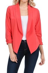 Collection Aulin Womens Casual Lightweight 3 4 Sleeve Fitted Open Blazer Coral Small