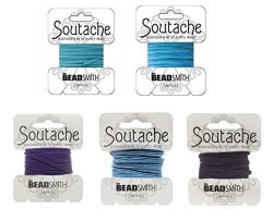 Beadsmith Soutache Braided Rayon Cord Trim 3MM Wide - 5-COLOR Combo - Ocean 3 Yds Per Color