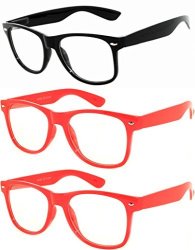 Owl - Non Prescription Glasses - Clear Lens - 2 Red + 1 Black Pack Of 3