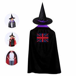 Sevam The Union Jack Flag Kids Cloak Suit Hallowmas Vampire Cowl Magic Costume Cosplay Cape + Wizard Hat Boys Girls Purple