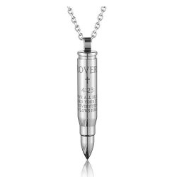 Sunligoo Mens Urn Ashes Necklace Silver Stainless Steel Bullet Pendant Keepsake Memorial Cremation Jewelry Chain 24 Inches