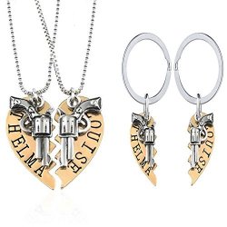 1 Set Thelma And Louise Revolver Charm Keychain Broken Heart-shaped Puzzle Bff Necklace Gold
