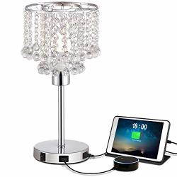USB Crystal Bedside Table Lamp With Dual USB Charging Port Acaxin Crystal Nightstand Lamp With Elegant Silver Crystal Shade Crystal Desk Lamp For Bedrooms living
