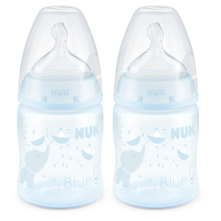 Nuk First Choice Temperature Control Bottle 0-6M 150ML Twin Pack Blue Elephant
