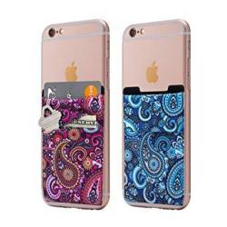 Two Stretchy Cell Phone Stick On Wallet Card Holder Phone Pocket For Iphone Android And All Smartphones. Paisley