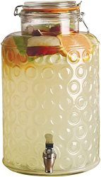 Circleware Glass Beverage Dispenser With Locking Lid Entertainment Glassware Pitcher For Water Juice Beer Wine Liquor Kombucha & Cold Drinks Huge 2.5 Gallon Circle Style