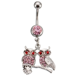 1pc Crystal Couple Owls Dangle Navel Belly Ring Piercing Body Jewelry