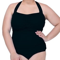 Athletican Women's Hypoallergenic Shirred Halter Maillot Swimsuit (S,  Black) at  Women's Clothing store