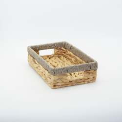 Water Hyacinth Woven Tray Basket - Grey Border - Small 30 X 18 X 8CM