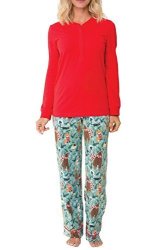 CHRISTMAS Xmas Nightwear Couple Family Matching Pajamas Set Blouse +fox Printed Pants Red-mom 2XL