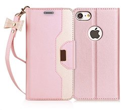Apple 7 Case Fyy Rfid Blocking Wallet Makeup Mirror Premium Pu Leather 7 Wallet Case With Cosmetic Mirror And Bow-knot Strap Rose Gold+gold