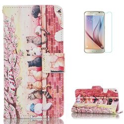 Samsung Galaxy S7 Edge Pu Leather Wallet Case Free Screen Protector Kasehom Pink Flower Cute Cats Design Folio Flip Magnetic Stand Protective Case Cover