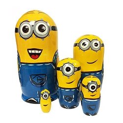 Handmade Minions Nesting Dolls Big Matryoshka Wooden. Despicable Me Cartoon Characters Hand Painted Wooden Toy For Kids 7 Inches 5 Pcs