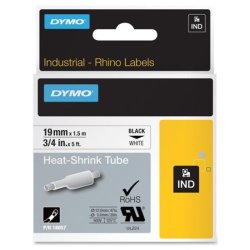 : Dymo Heatshrink Label Tape 19MM X 1.5M On White - HTDYT19HSBKWT