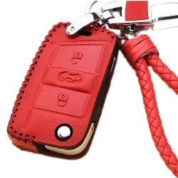 Red Leather Remote Key Fob Case Cover Shell Jacket Protector Etui For Vw Volkswagen Skoda Octavia A7 Golf 7 GTI 7 Golf R R20