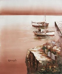 High Quality Polyster Canvas The Imitations Art Decorativeprints On Canvas Of Oil Painting 'two Small Boat Tied Up At The Wharf: Brown Tone' 18X21