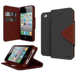 Gpl Cellto Apple Iphone 4 Iphone 4S Premium Wallet Case Dual Magnetic Flap Diary Cover Pu Epi Leather + Life Time Warranty - Black Brown