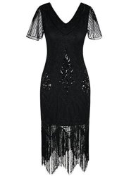 Prettyguide Women's Gatsby Dress Vintage Art Deco Flapper Dress Roaring 20S XL Black