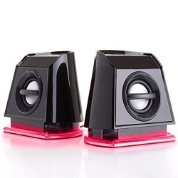 Gogroove 2MX Computer Gaming Speakers With Red LED Lights Passive Subwoofer And Volume Control - Great With PC Monitor 3.5MM USB Connection Ac Powered