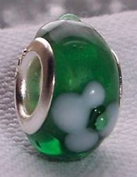 Craft Spot Global Green White Flowers Floral Murano Glass Bead For Silver European Charm Bracelet Csg 104288