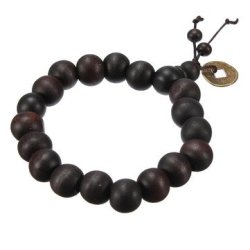 Lucky Black Wood Beads Coin Buddhist Prayer Bracelet Unisex