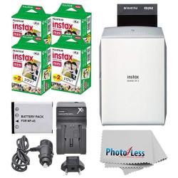 Fujifilm Instax Share Smartphone Printer SP-2 Silver + Fujifilm MINI Twin Pack 80 Shots + Travel Charger & Extra Battery + Cleaning Cloth + Filming Bundle - International Version No Warranty