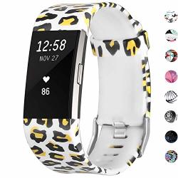 Skylet For Fitbit Charge 2 Bands Silicone Replacement Bands For Fitbit Charge 2 Accessory Wristbands No Tracker White Leopard Print Small