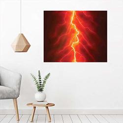 Nature Light Luxury Oil Painting Bolt Forked Against Dark Sky Thunderstorm Intense Electrical Rays Theme Nature Art Frameless Wall Painting Living Room Decor 24"W