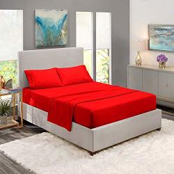 Jessica Sanders Or Clara Clark Saanvi Creations 1500 Series King Size 4PC Egyptian Cotton Bed Sheet Set Red 15 Inch