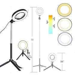 Gilroy Ring Light with Tripod Stand for Live Streaming Makeup Mini LED Camera Light with Cell Phone Holder Desktop LED Lamp Black