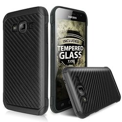 Galaxy J3 J3V SOL SKY Case Amp Prime Case Express Prime Case With Tjs Tempered Glass Screen Protector Hybrid Carbon Fiber Shockproof Armor Case Cover Black