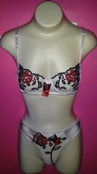 Bra Set - White With Red Rose