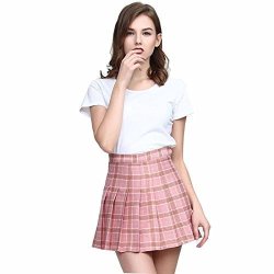 Women Clarisbelle High-waisted Pleated MINI Skirts With Soft Shorts Underneath L Pink Checks