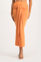Savannah Wrap Tie Detail Skirt - Dusty Orange - S