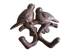 Comfy Hour Cast Iron Double Birds Double Hanging Coat Hooks Key Hooks Wall Hanger Clothes Rail Set - Metal Heavy Duty Rustic Vintage Recycled