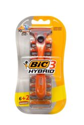BIC 3 Hybrid Men's Disposable Razors Blister Cartridges 1 Pack + 8