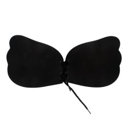 Strapless Backless Adhesive Invisible Push-up Reusable Butterfly Bra - Black - D Black